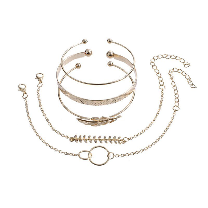 5Pcs/set Bohemian Gold color Moon Leaf Crystal Opal Open Bracelet Set for Women Punk Boho Beach Bangle Jewelry Gift