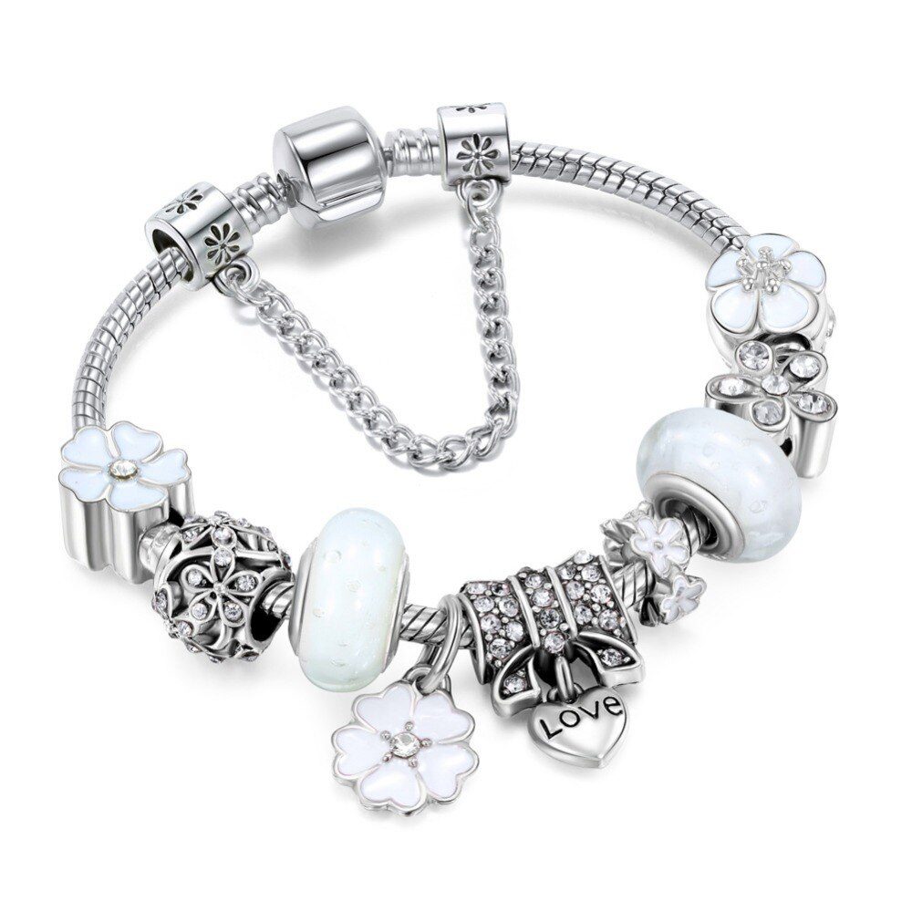 BAOPON Dropshipping Vintage Silver Color Charms Bracelets for Women DIY Crystal Beads Fine Bracelets Women Pulseira Jewelry