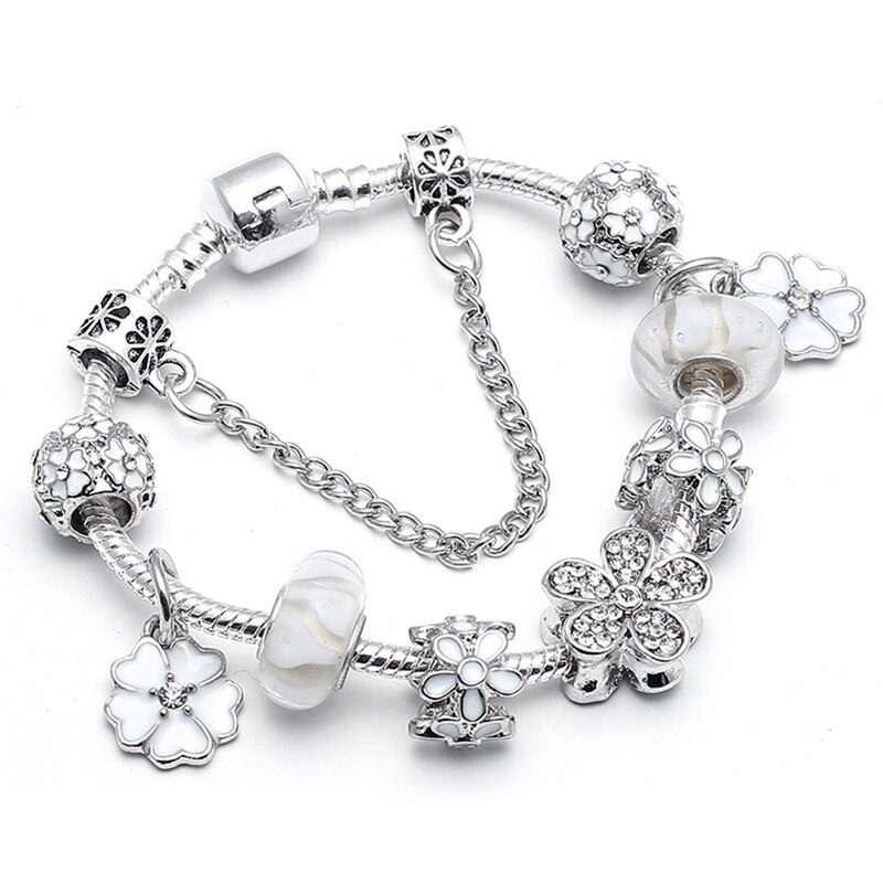 BAOPON Dropshipping Vintage Silver Color Charms Bracelets for Women DIY Crystal Beads Fine Bracelets Women Pulseira Jewelry