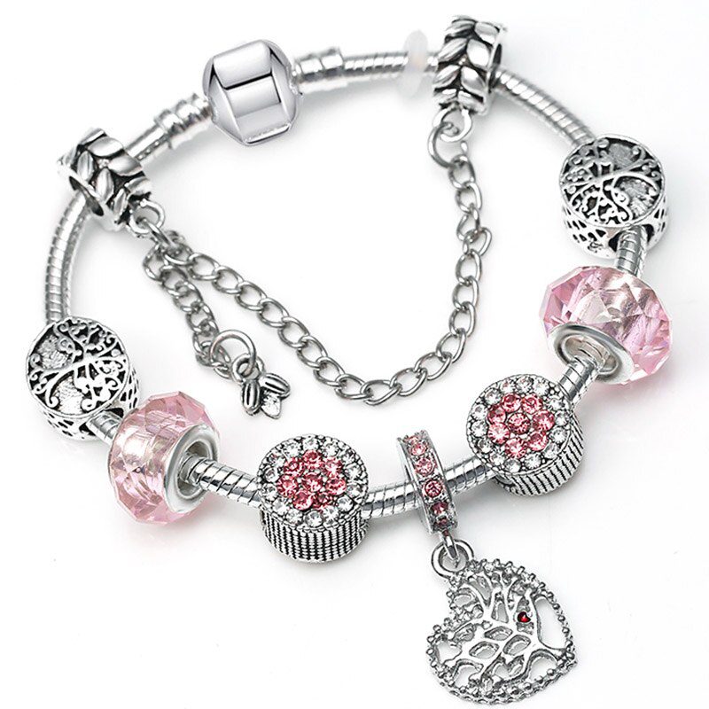 BAOPON Dropshipping Vintage Silver Color Charms Bracelets for Women DIY Crystal Beads Fine Bracelets Women Pulseira Jewelry