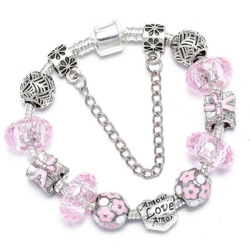 BAOPON Dropshipping Vintage Silver Color Charms Bracelets for Women DIY Crystal Beads Fine Bracelets Women Pulseira Jewelry