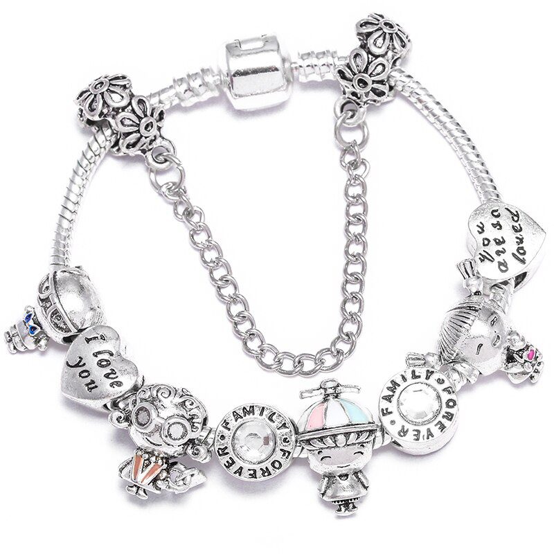 BAOPON Dropshipping Vintage Silver Color Charms Bracelets for Women DIY Crystal Beads Fine Bracelets Women Pulseira Jewelry