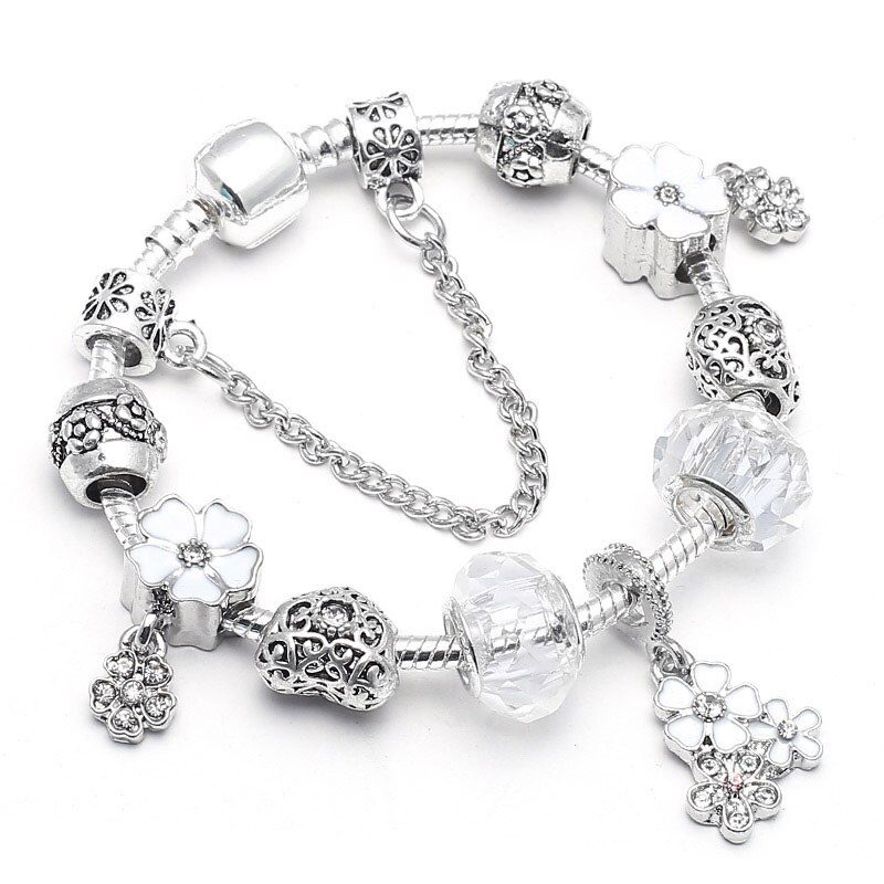 BAOPON Dropshipping Vintage Silver Color Charms Bracelets for Women DIY Crystal Beads Fine Bracelets Women Pulseira Jewelry