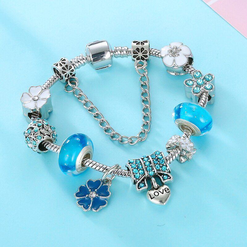 BAOPON Dropshipping Vintage Silver Color Charms Bracelets for Women DIY Crystal Beads Fine Bracelets Women Pulseira Jewelry