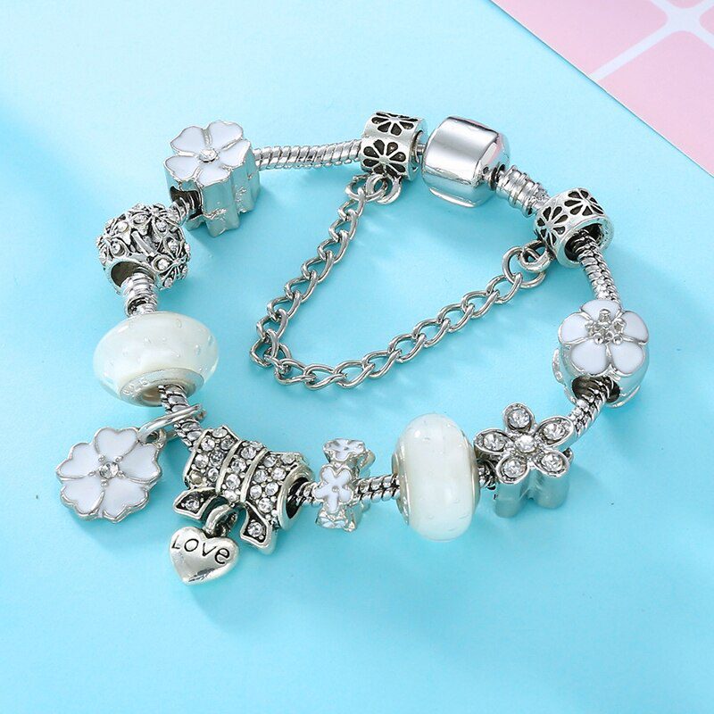 BAOPON Dropshipping Vintage Silver Color Charms Bracelets for Women DIY Crystal Beads Fine Bracelets Women Pulseira Jewelry