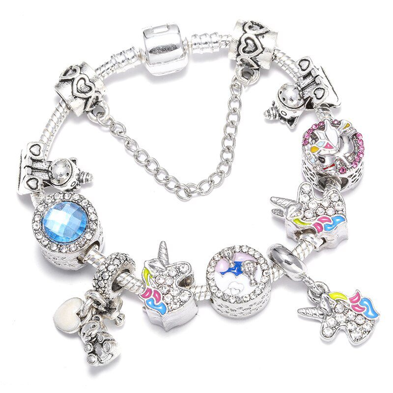 BAOPON Dropshipping Vintage Silver Color Charms Bracelets for Women DIY Crystal Beads Fine Bracelets Women Pulseira Jewelry