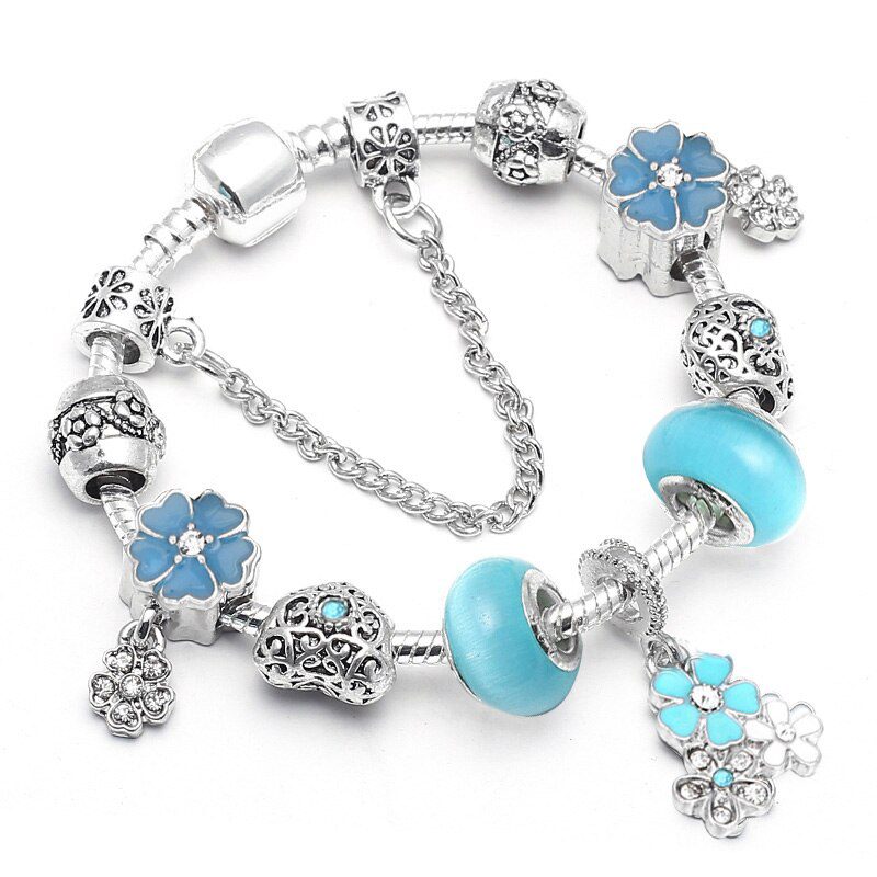 BAOPON Dropshipping Vintage Silver Color Charms Bracelets for Women DIY Crystal Beads Fine Bracelets Women Pulseira Jewelry