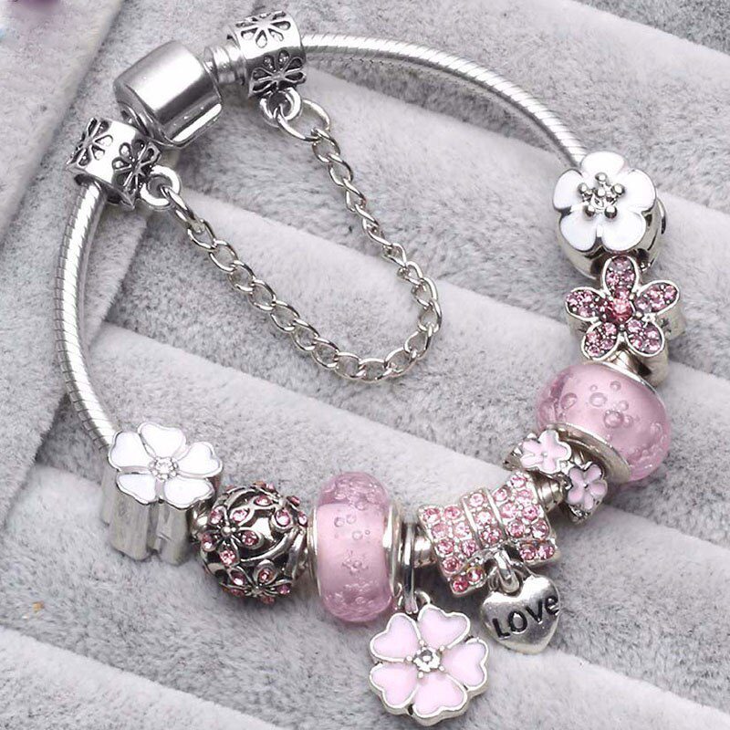 BAOPON Dropshipping Vintage Silver Color Charms Bracelets for Women DIY Crystal Beads Fine Bracelets Women Pulseira Jewelry