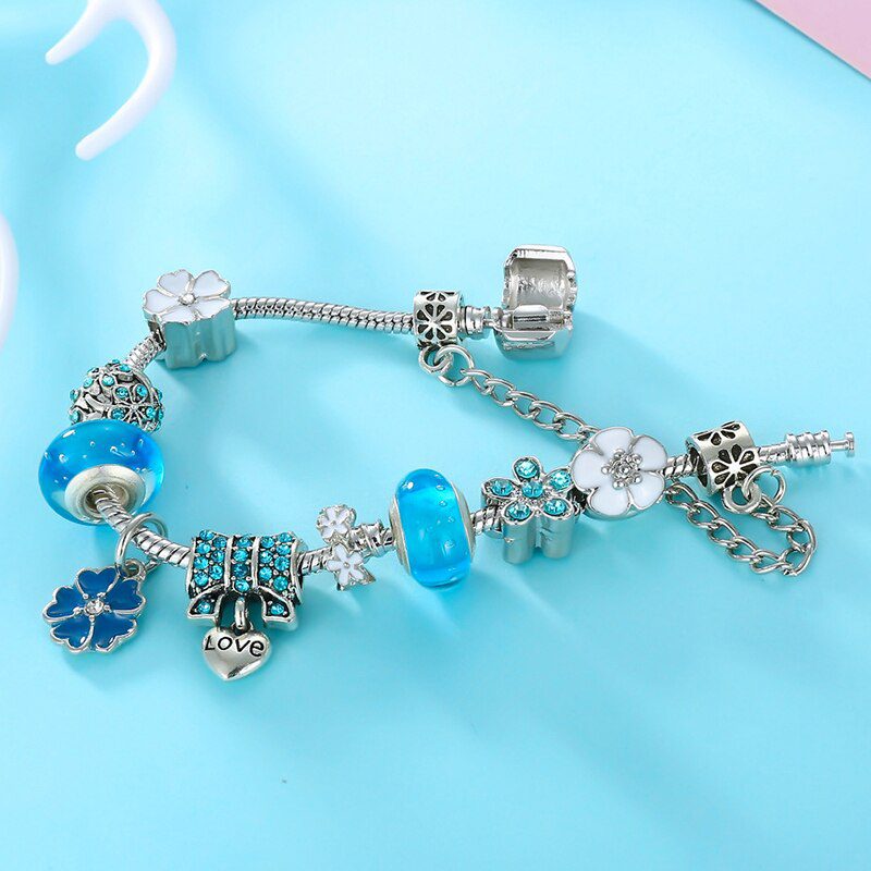 BAOPON Dropshipping Vintage Silver Color Charms Bracelets for Women DIY Crystal Beads Fine Bracelets Women Pulseira Jewelry