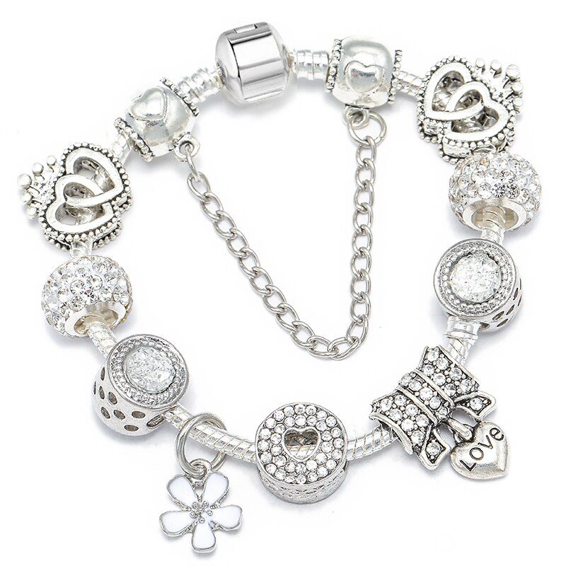 BAOPON Dropshipping Vintage Silver Color Charms Bracelets for Women DIY Crystal Beads Fine Bracelets Women Pulseira Jewelry