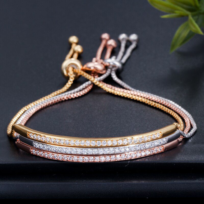 CWWZircons Adjustable Bracelet Bangle for Women Captivate Bar Slider Brilliant CZ Rose Gold Color Jewelry Pulseira Feminia CB089 CWWZircons Adjustable Bracelet Bangle for Women Captivate Bar Slider Brilliant CZ Rose Gold Color Jewelry Pulseira Feminia CB089