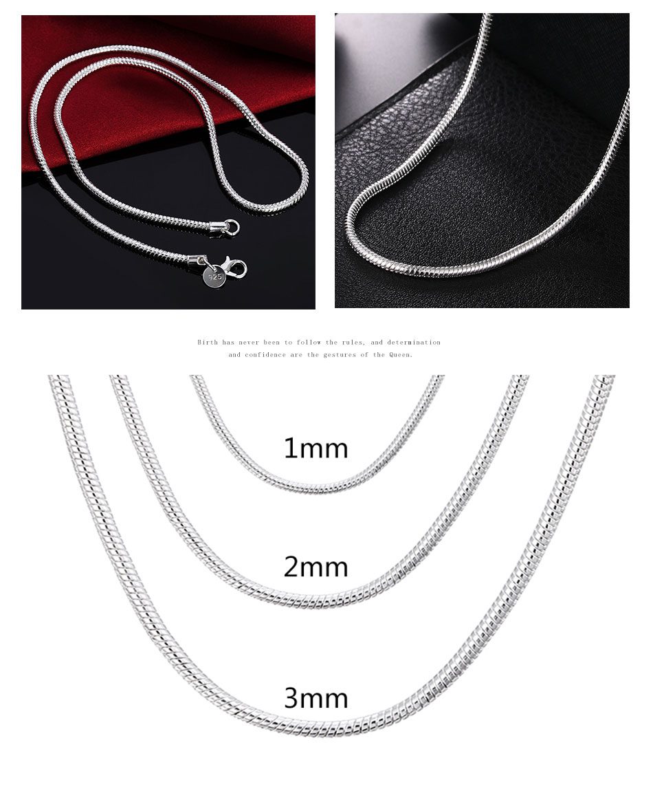 925 Silver 1MM/2MM/3MM Snake Chain Necklace For Men Women Silver Necklaces Fashion Jewelry