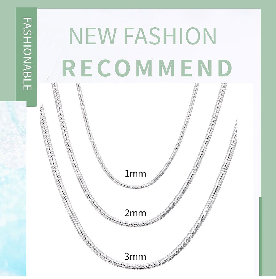 925 Silver 1MM/2MM/3MM Snake Chain Necklace For Men Women Silver Necklaces Fashion Jewelry