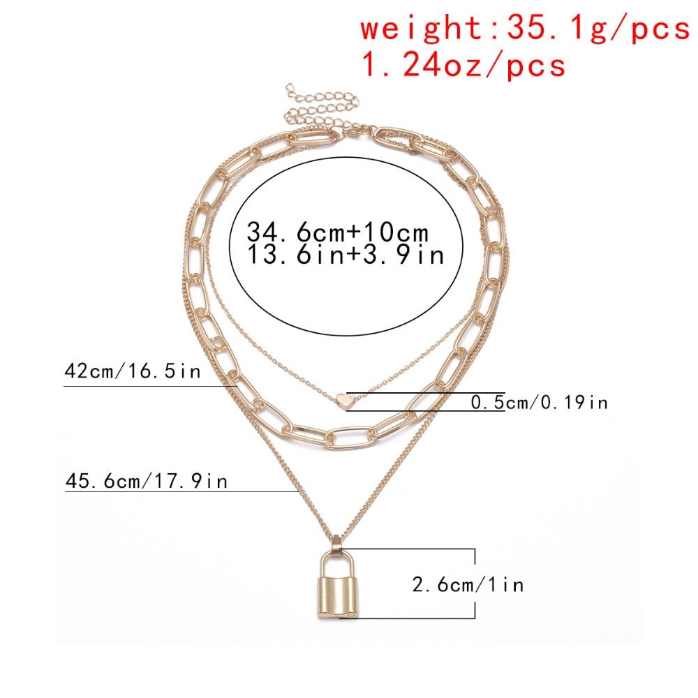 Hip Hop Multi Layers chain necklace with heart lock women/men punk rock padlock pendant necklace emo grunge Goth jewelry