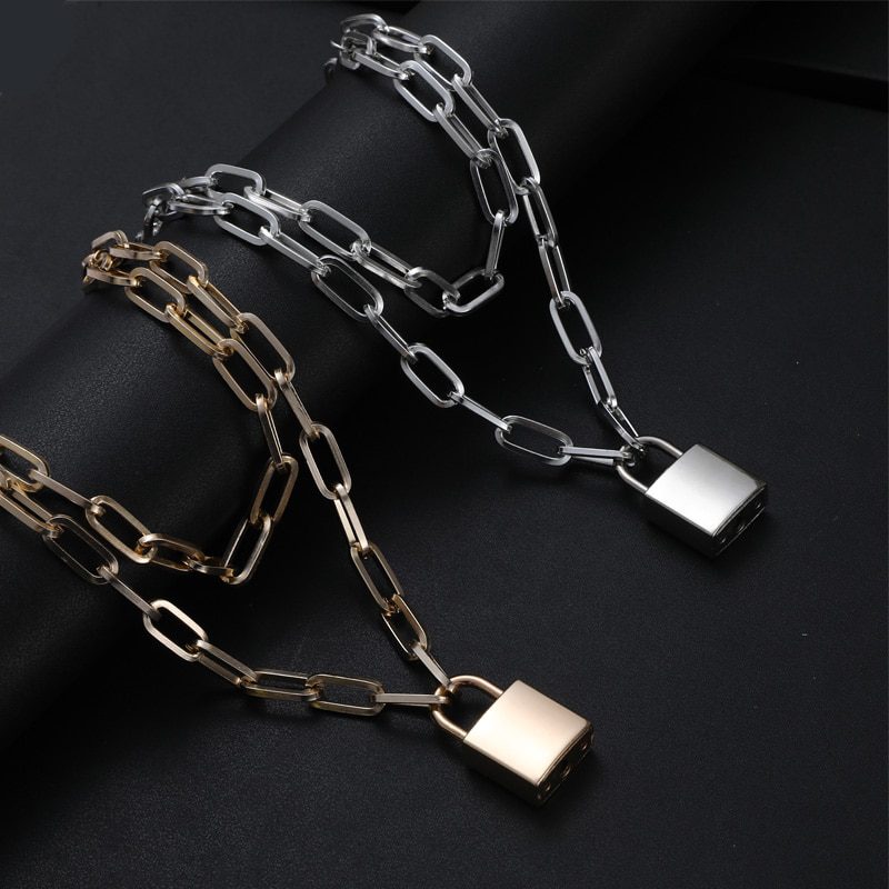 Lock Chain Necklace With A Padlock Pendants For Women Men Punk Jewelry On The Neck 2020 Grunge Aesthetic Egirl Eboy Accessories