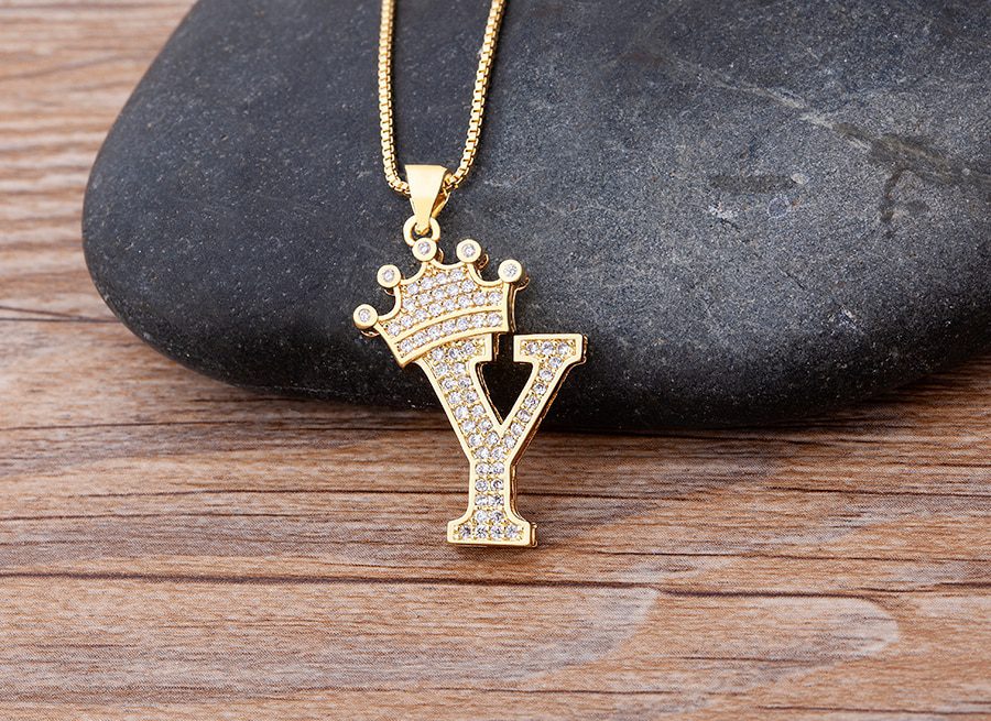 New Luxury Copper Zircon A-Z Crown Alphabet Pendant Chain Necklace Punk Hip-Hop Style Fashion Woman Man Initial Name Jewelry