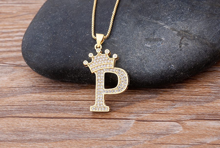 New Luxury Copper Zircon A-Z Crown Alphabet Pendant Chain Necklace Punk Hip-Hop Style Fashion Woman Man Initial Name Jewelry