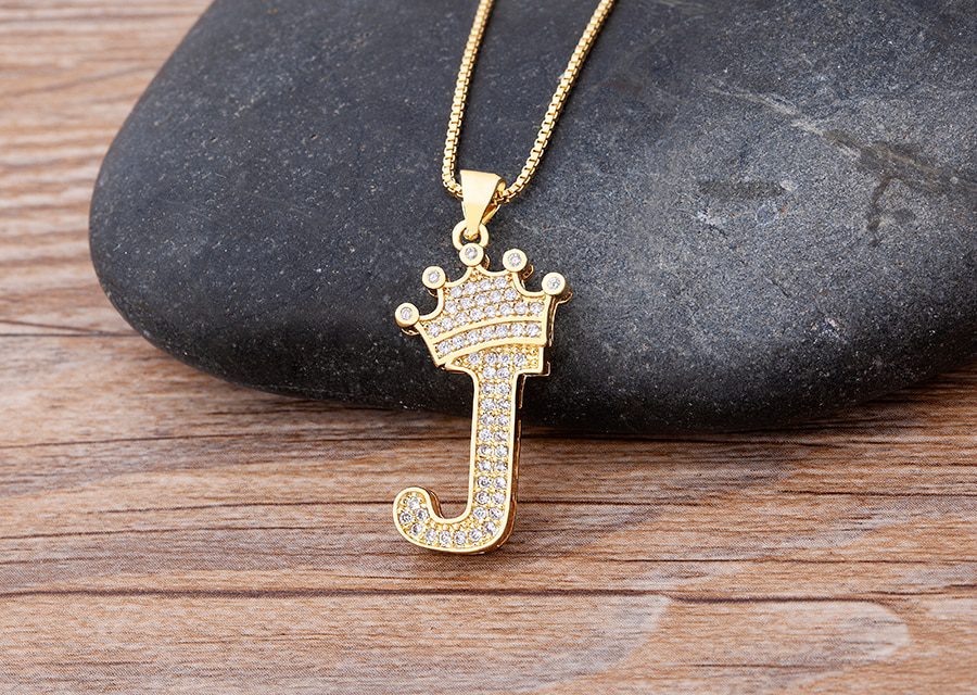 New Luxury Copper Zircon A-Z Crown Alphabet Pendant Chain Necklace Punk Hip-Hop Style Fashion Woman Man Initial Name Jewelry