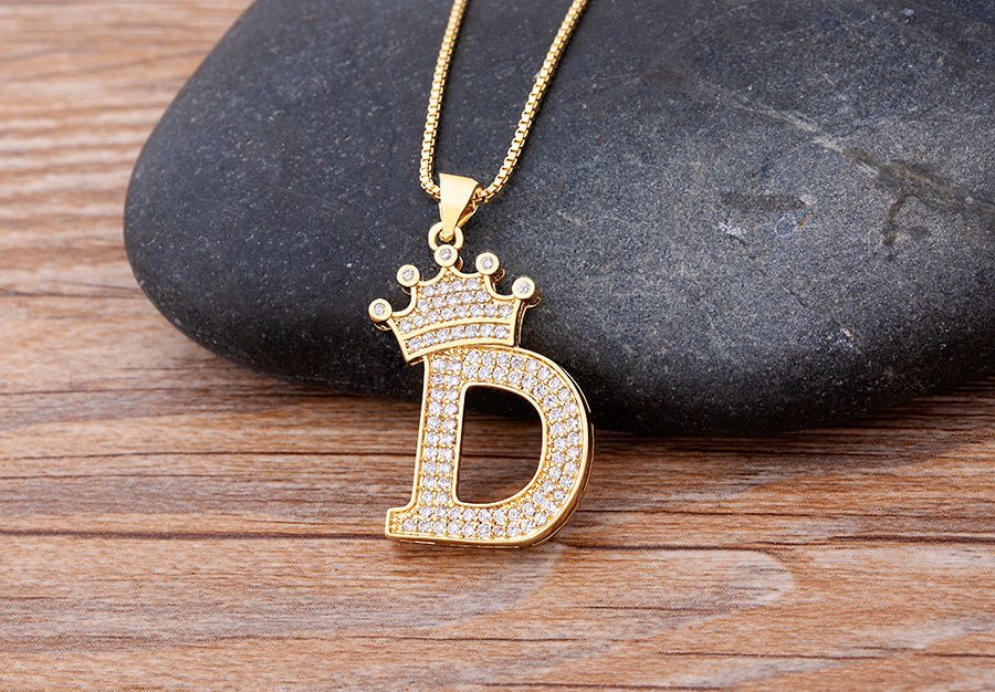 New Luxury Copper Zircon A-Z Crown Alphabet Pendant Chain Necklace Punk Hip-Hop Style Fashion Woman Man Initial Name Jewelry