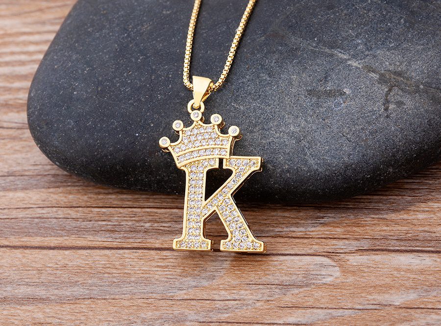 New Luxury Copper Zircon A-Z Crown Alphabet Pendant Chain Necklace Punk Hip-Hop Style Fashion Woman Man Initial Name Jewelry