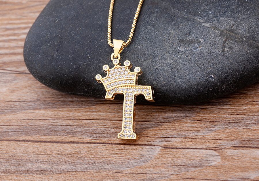 New Luxury Copper Zircon A-Z Crown Alphabet Pendant Chain Necklace Punk Hip-Hop Style Fashion Woman Man Initial Name Jewelry