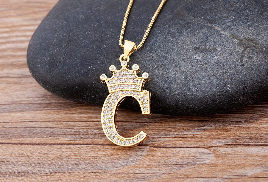 New Luxury Copper Zircon A-Z Crown Alphabet Pendant Chain Necklace Punk Hip-Hop Style Fashion Woman Man Initial Name Jewelry