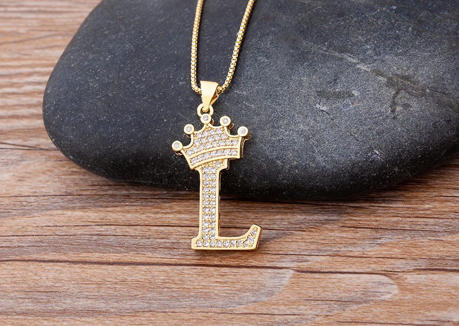 New Luxury Copper Zircon A-Z Crown Alphabet Pendant Chain Necklace Punk Hip-Hop Style Fashion Woman Man Initial Name Jewelry