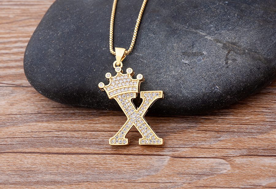 New Luxury Copper Zircon A-Z Crown Alphabet Pendant Chain Necklace Punk Hip-Hop Style Fashion Woman Man Initial Name Jewelry
