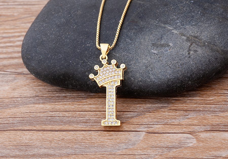 New Luxury Copper Zircon A-Z Crown Alphabet Pendant Chain Necklace Punk Hip-Hop Style Fashion Woman Man Initial Name Jewelry