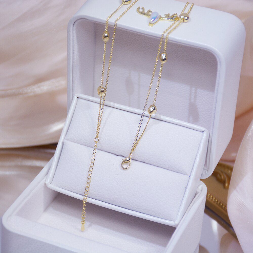 14k Real Gold Double layer Heart Necklace Shining Bling AAA Zircon Women Clavicle Chain Elegant Charm Wedding Pendant Jewelry