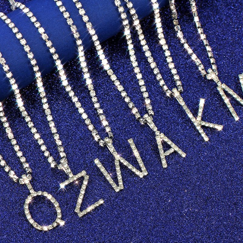 Caraquet Ice out A-Z Letter Initial Pendant Necklace Silver Color Tennis Chain Choker Necklace Female Fashion Statement Jewelry