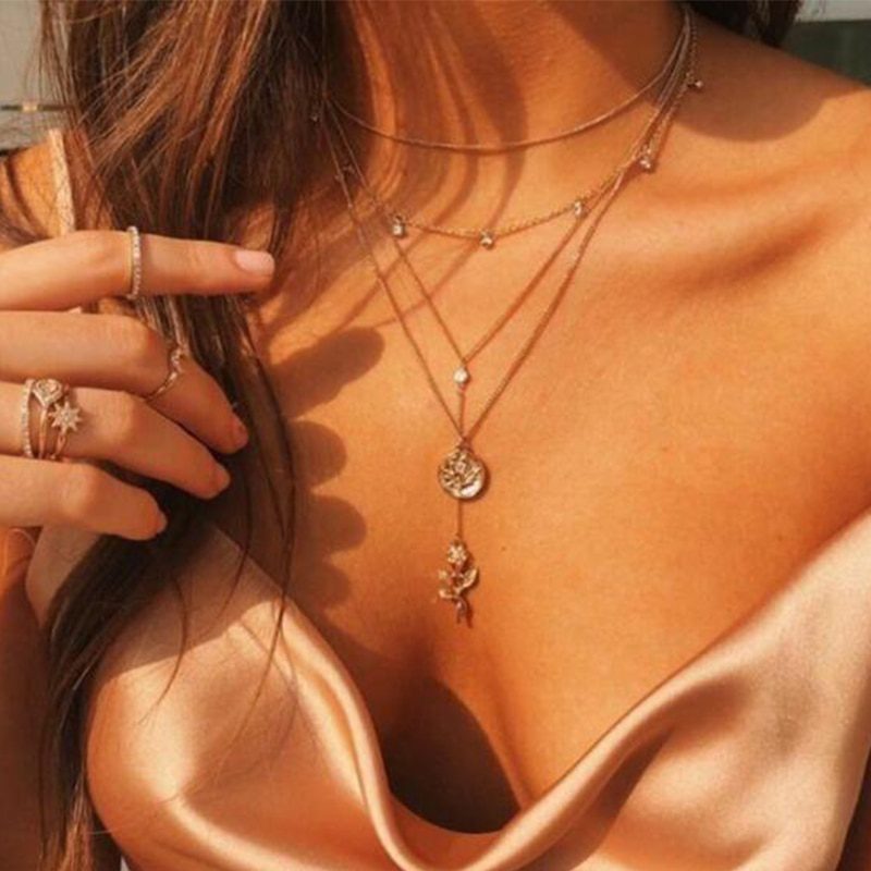 17KM Fashion Multi-layered Snake Chain Necklace For Women Vintage Gold Coin Pearl Choker Sweater Necklace Party Jewelry Gift