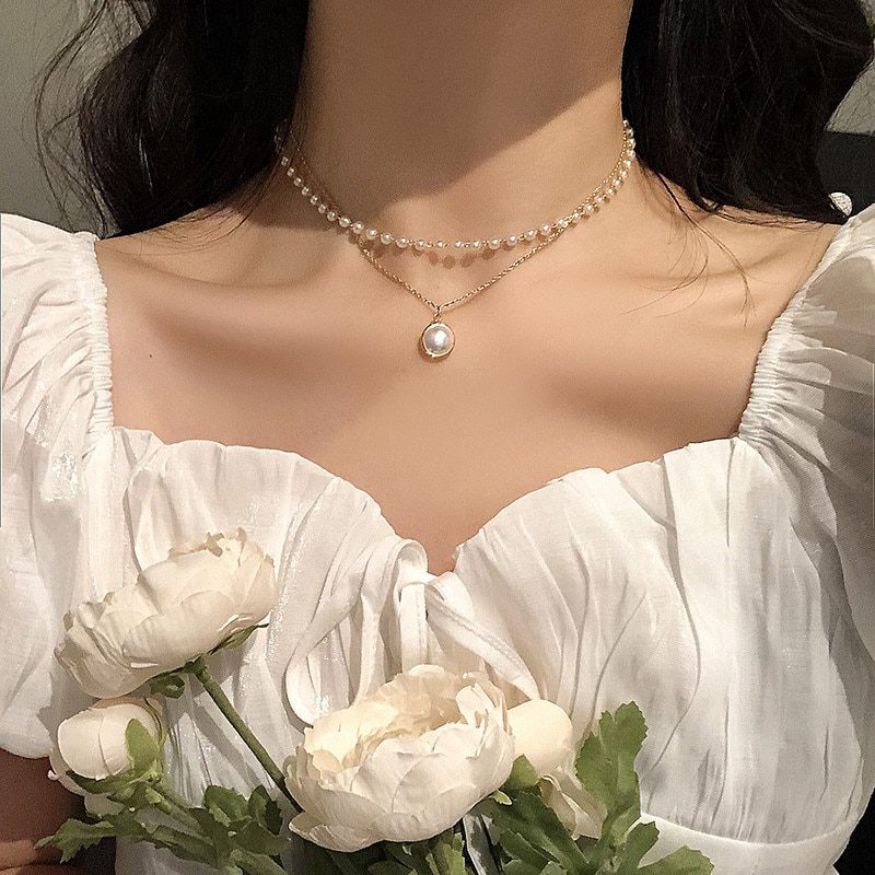 17KM Vintage Pearl Necklaces For Women Fashion Multi-layer Shell Knot Pearl Chain Necklace 2020 NEW Coin Cross Choker Jewelry