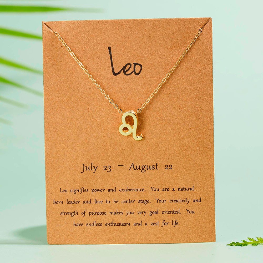 Female Elegant Star Zodiac Sign 12 Constellation Necklaces Pendant Charm Gold Chain Choker Necklaces for Women Jewelry Cardboard