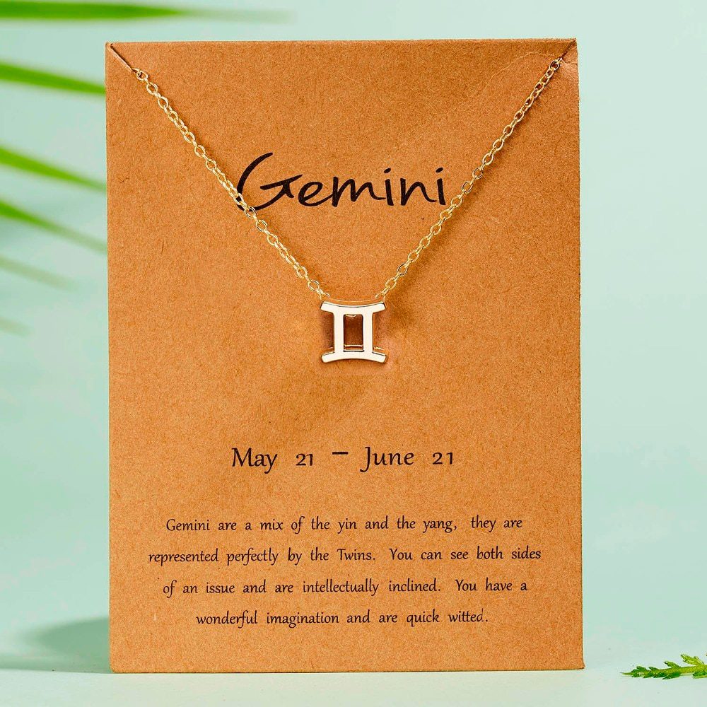 Female Elegant Star Zodiac Sign 12 Constellation Necklaces Pendant Charm Gold Chain Choker Necklaces for Women Jewelry Cardboard