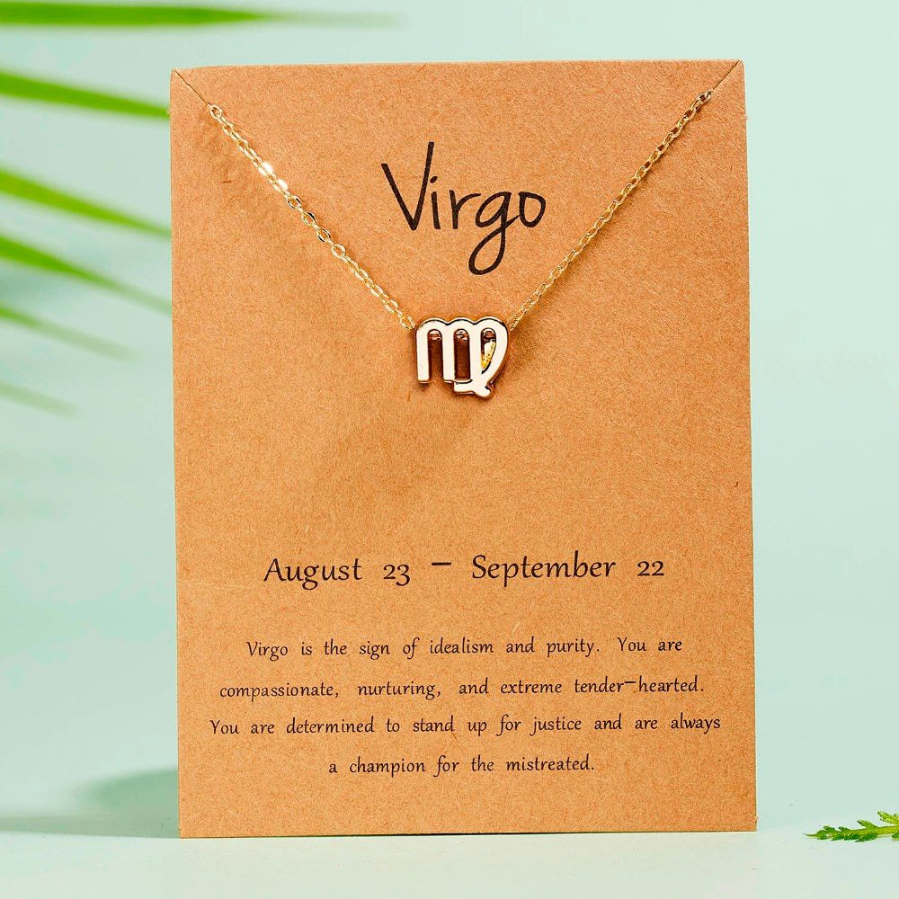 Female Elegant Star Zodiac Sign 12 Constellation Necklaces Pendant Charm Gold Chain Choker Necklaces for Women Jewelry Cardboard