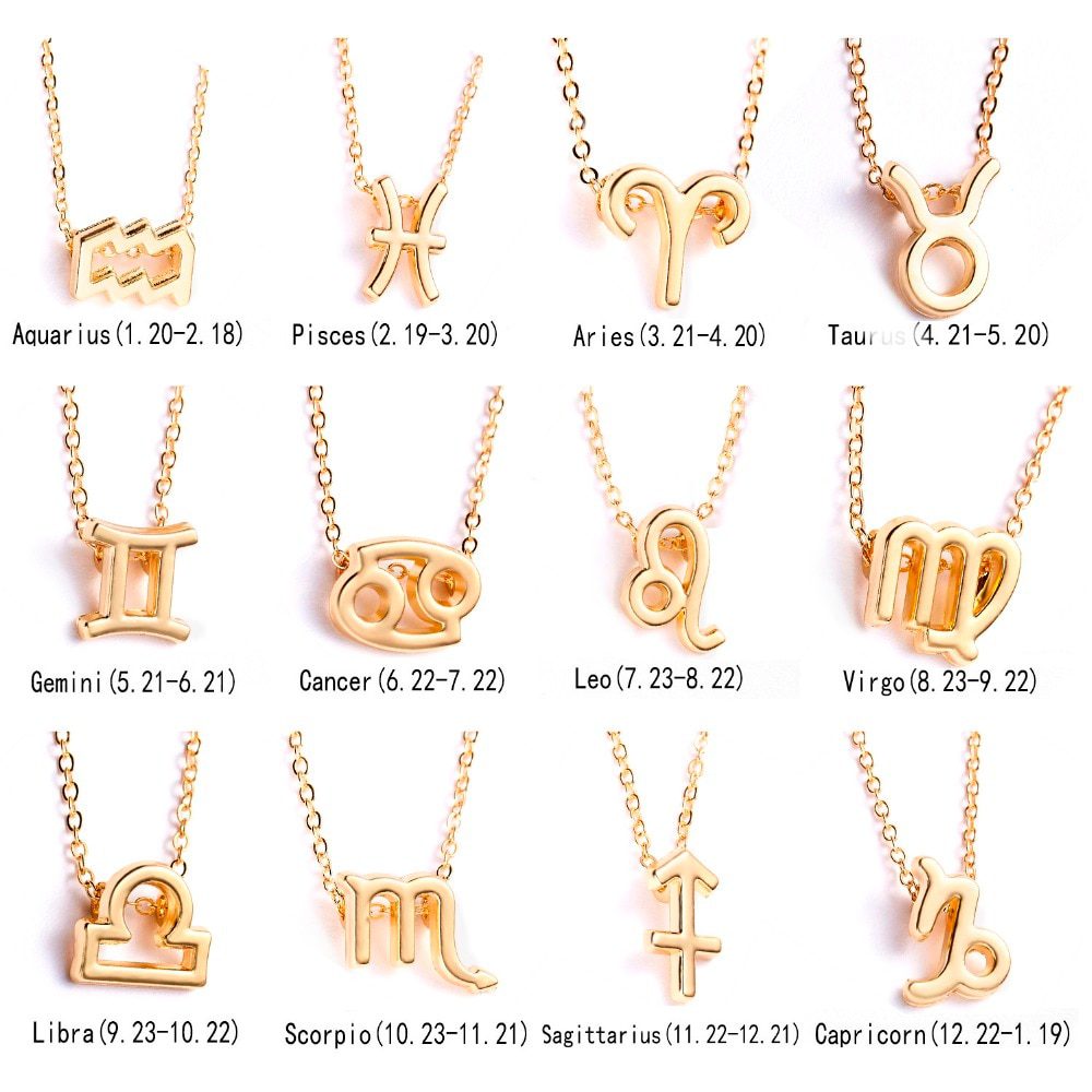 Female Elegant Star Zodiac Sign 12 Constellation Necklaces Pendant Charm Gold Chain Choker Necklaces for Women Jewelry Cardboard
