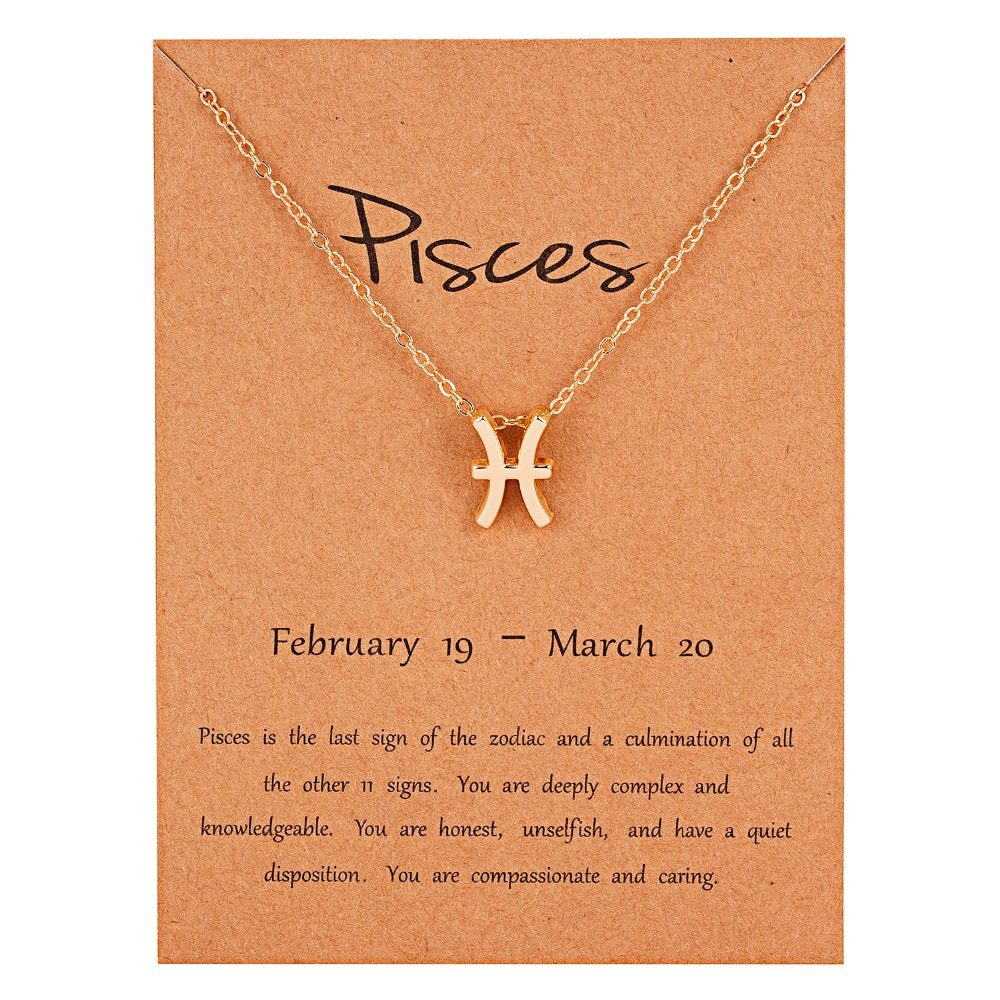 Female Elegant Star Zodiac Sign 12 Constellation Necklaces Pendant Charm Gold Chain Choker Necklaces for Women Jewelry Cardboard