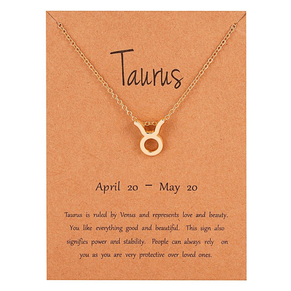 Female Elegant Star Zodiac Sign 12 Constellation Necklaces Pendant Charm Gold Chain Choker Necklaces for Women Jewelry Cardboard
