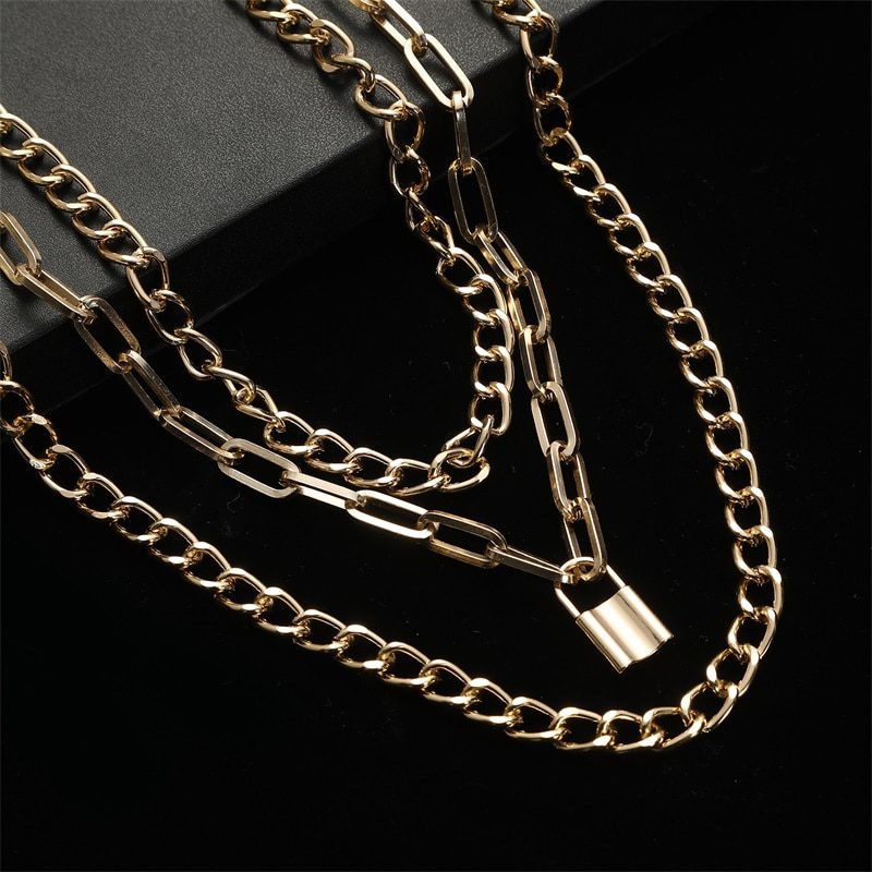 Layered Chain Necklace Neck Chains Lock Pendant Jewelry For Women Punk Choker Padlock Goth Jewelry Grunge Aesthetic Accessories Layered Chain Necklace Neck Chains Lock Pendant Jewelry For Women Punk Choker Padlock Goth Jewelry Grunge Aesthetic Accessories