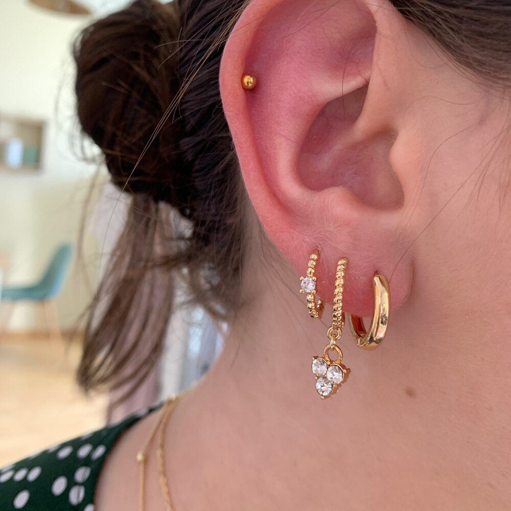 New Design CZ Zircon Crystal Small Hoops Sets Long Gold Chain Earrings for Women Twist Beads Huggie Fashion Jewelry Brincos 2021