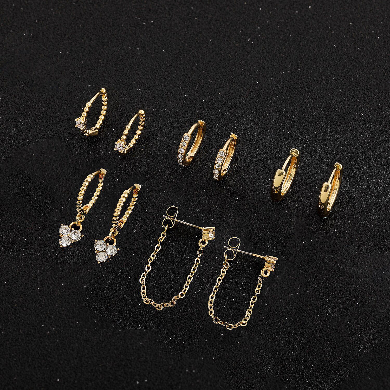 New Design CZ Zircon Crystal Small Hoops Sets Long Gold Chain Earrings for Women Twist Beads Huggie Fashion Jewelry Brincos 2021