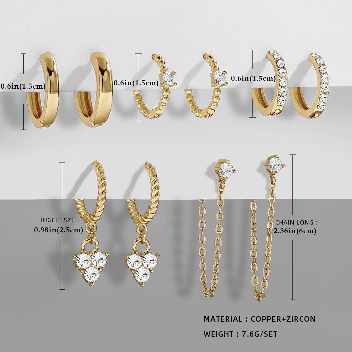 New Design CZ Zircon Crystal Small Hoops Sets Long Gold Chain Earrings for Women Twist Beads Huggie Fashion Jewelry Brincos 2021