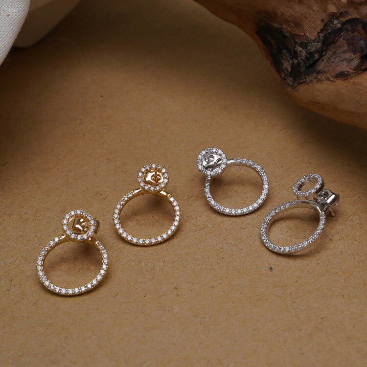 Micro Pave Zircon Front And Back Circle Stud Earrings For Women 2021 New Jewelry Delicate Earings Wholesale