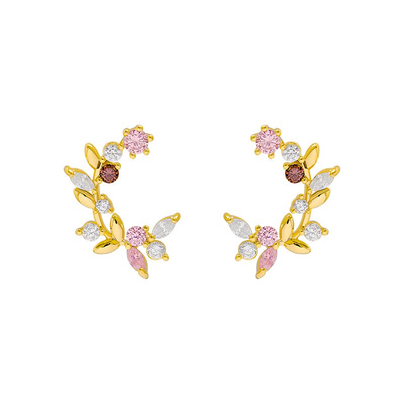Korean New Design Fashion Jewelry Exquisite Copper Inlay Color Zircon Flower Leaf Garland Women Earrings