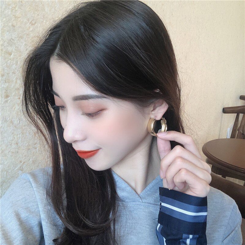Minimalist Brand Hoop Circle Earring Woman 2020 New Vintage Gold Color korean Scrub Statement Big Earrings Accessories brincos