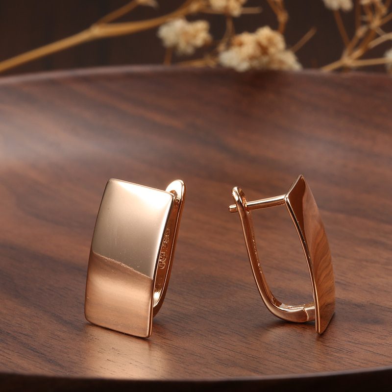 Kinel Hot Fashion Glossy Dangle Earrings 585 Rose Gold Simple Square Earrings For Women High Quality Daily Fine Jewelry