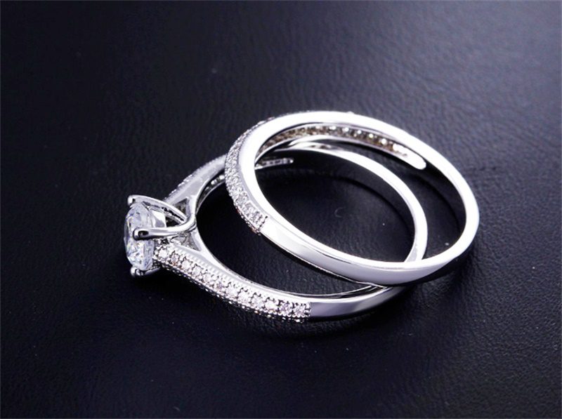 CC 925 Silver Rings For Women Simple Design Double Stackable Fashion Jewelry Bridal Sets Wedding Engagement Ring Accessory CC634 CC 925 Silver Rings For Women Simple Design Double Stackable Fashion Jewelry Bridal Sets Wedding Engagement Ring Accessory CC634