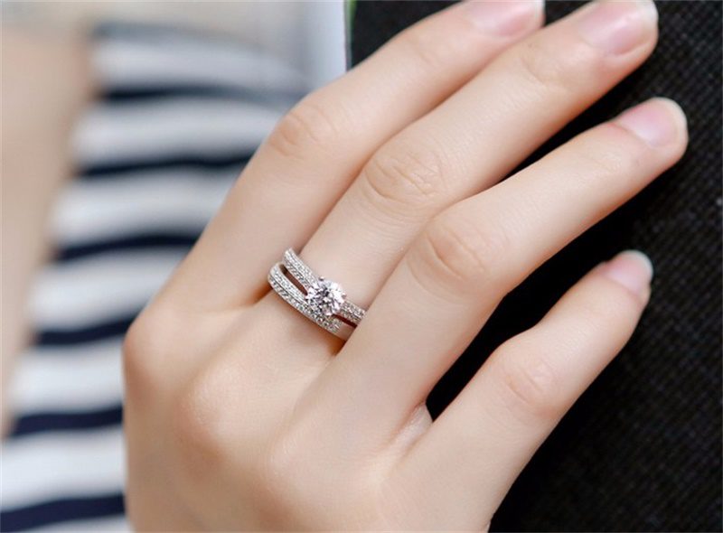 CC 925 Silver Rings For Women Simple Design Double Stackable Fashion Jewelry Bridal Sets Wedding Engagement Ring Accessory CC634 CC 925 Silver Rings For Women Simple Design Double Stackable Fashion Jewelry Bridal Sets Wedding Engagement Ring Accessory CC634