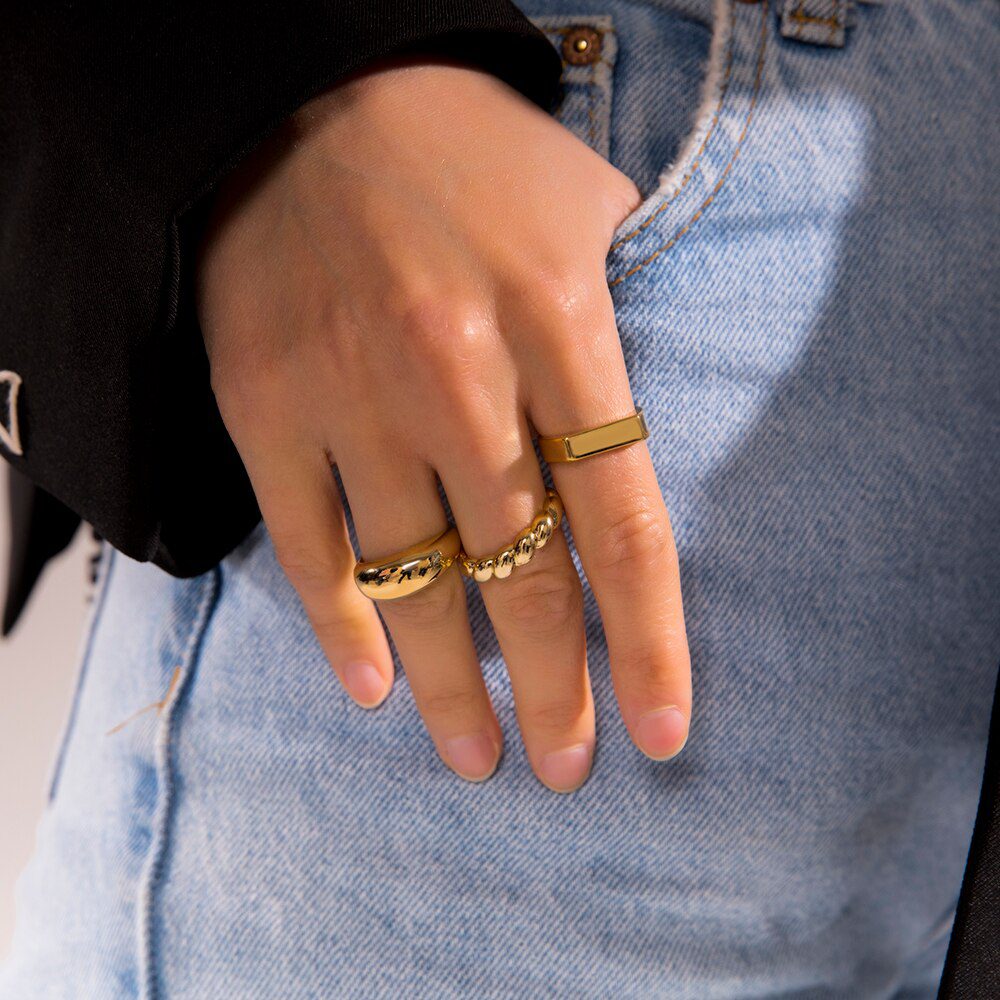 Minimalist Gold Color Chunky Rings Trendy Geometric Round Circle Rings for Women Thick Gold Stack Rings Female Wedding Jewelry Minimalist Gold Color Chunky Rings Trendy Geometric Round Circle Rings for Women Thick Gold Stack Rings Female Wedding Jewelry